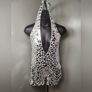 Silver Mirror Mosaic Halter Romper